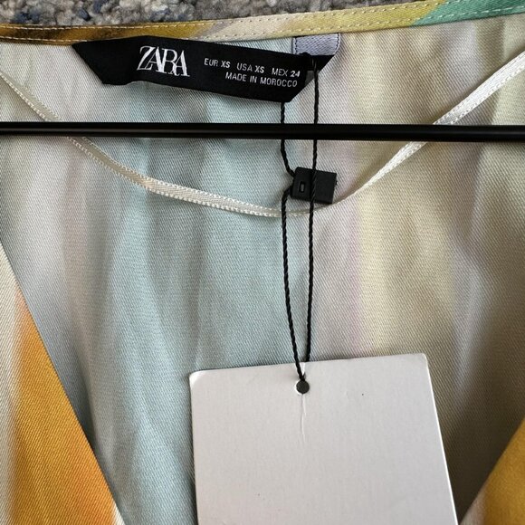 Zara Crop Top Womens XS Multicolor Striped Blouse Long Sleeve V Neck New Tag - Picture 3 of 7